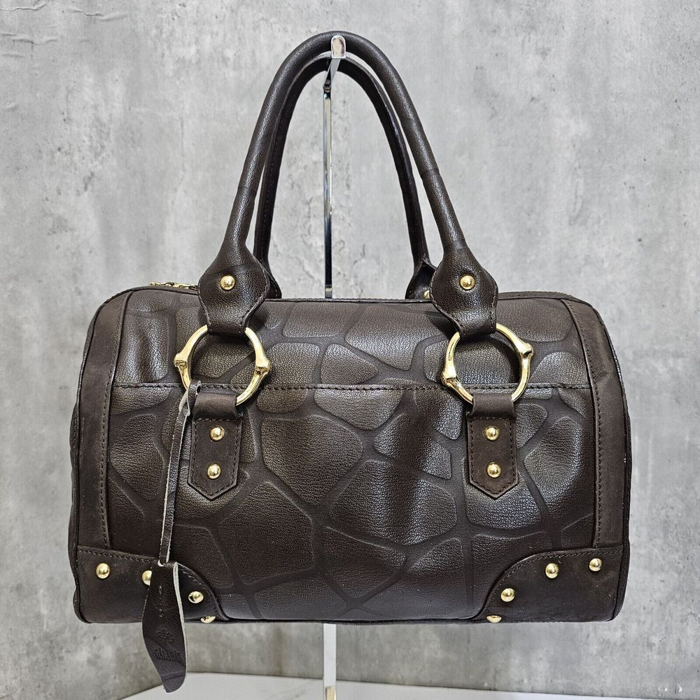 Galaday Chocolate Brown Pebbled Giraffe Pattern Leather Satchel Mini‎ Duffle